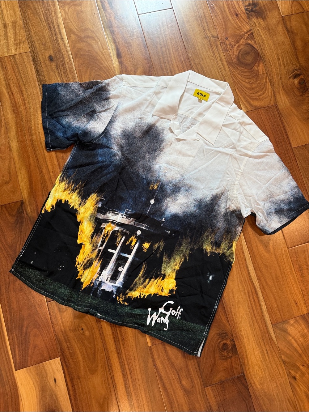 Golf Wang White, Black & Yellow Flame White House Graphic Button-Up